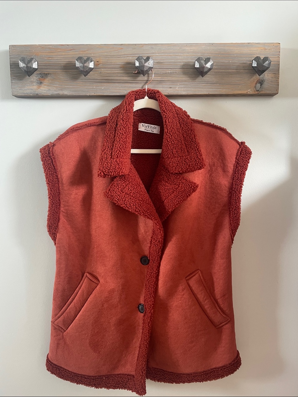 Rust Sherpa-Lined Sleeveless Coat